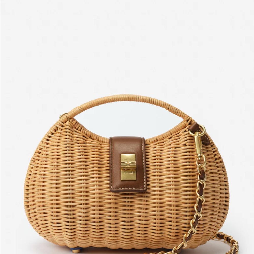 Iris Wicker Mini Bag with Brown Leather Trim